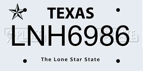 LNH6986 Texas License Plate