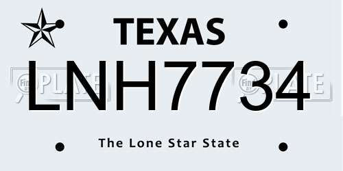 LNH7734 Texas License Plate