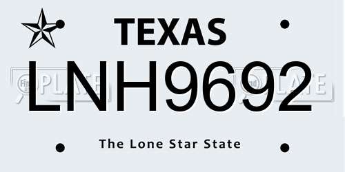 LNH9692 Texas License Plate