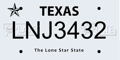 LNJ3432 Texas License Plate