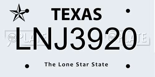 LNJ3920 Texas License Plate