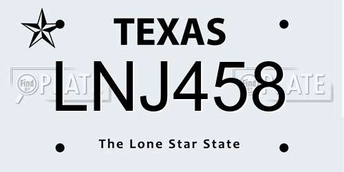 LNJ458 Texas License Plate