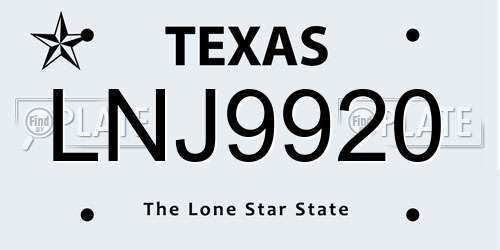 LNJ9920 Texas License Plate