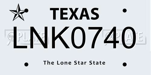 LNK0740 Texas License Plate