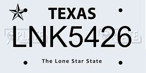 LNK5426 Texas License Plate
