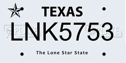 LNK5753 Texas License Plate