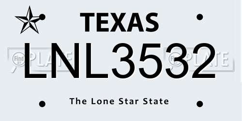 LNL3532 Texas License Plate