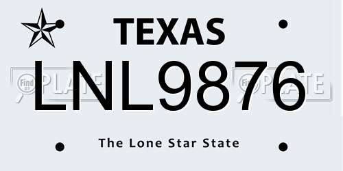 LNL9876 Texas License Plate