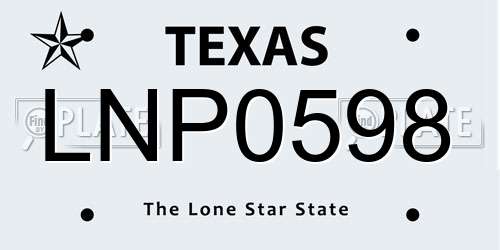LNP0598 Texas License Plate