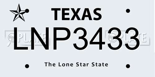 LNP3433 Texas License Plate
