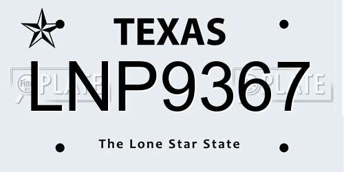 LNP9367 Texas License Plate