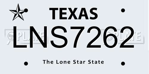 LNS7262 Texas License Plate