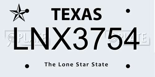 LNX3754 Texas License Plate