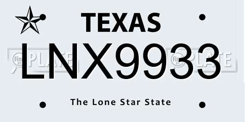 LNX9933 Texas License Plate