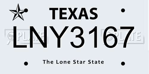LNY3167 Texas License Plate