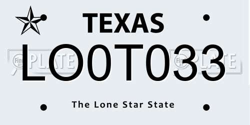 LO0T033 Texas License Plate