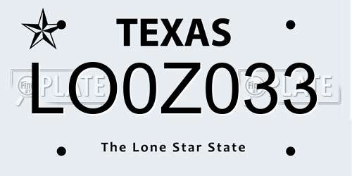 LO0Z033 Texas License Plate