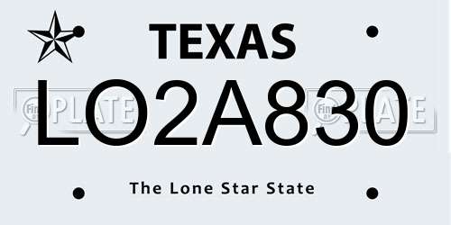 LO2A830 Texas License Plate
