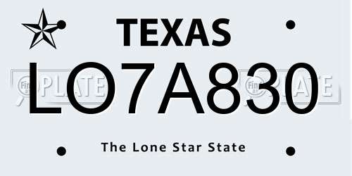 LO7A830 Texas License Plate
