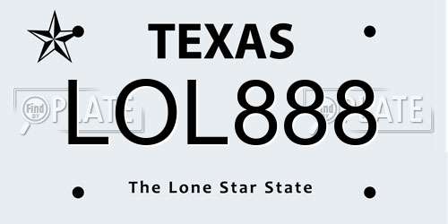 LOL888 Texas License Plate