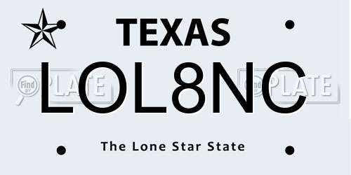 LOL8NC Texas License Plate