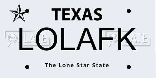 LOLAFK Texas License Plate