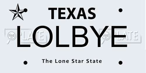 LOLBYE Texas License Plate