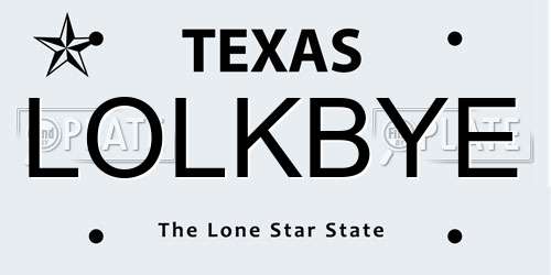 LOLKBYE Texas License Plate