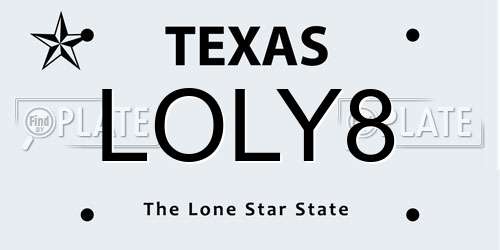 LOLY8 Texas License Plate