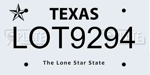LOT9294 Texas License Plate
