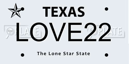LOVE22 Texas License Plate
