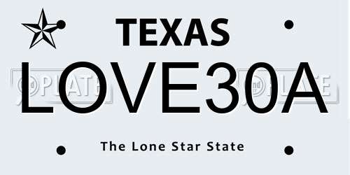 LOVE30A Texas License Plate