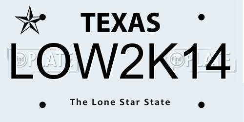 LOW2K14 Texas License Plate