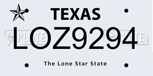 LOZ9294 Texas License Plate