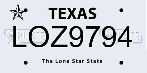 LOZ9794 Texas License Plate