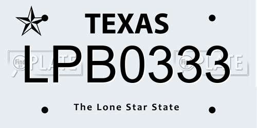 LPB0333 Texas License Plate