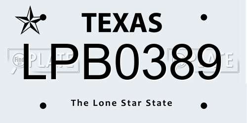 LPB0389 Texas License Plate