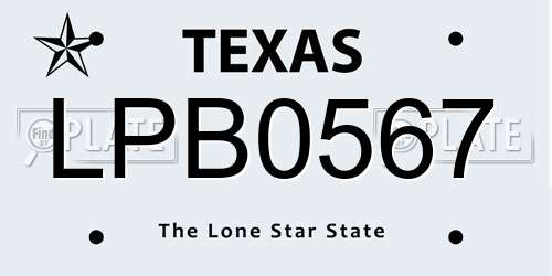 LPB0567 Texas License Plate
