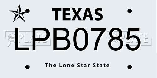 LPB0785 Texas License Plate