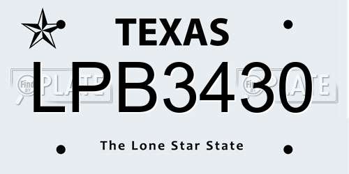 LPB3430 Texas License Plate