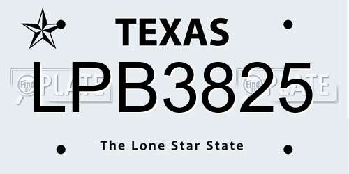 LPB3825 Texas License Plate