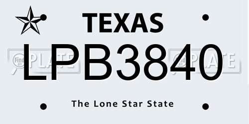 LPB3840 Texas License Plate