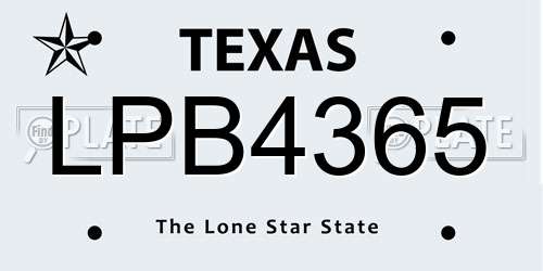LPB4365 Texas License Plate