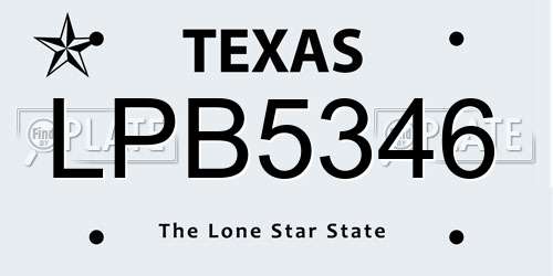 LPB5346 Texas License Plate