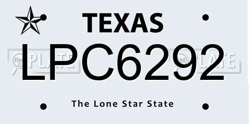 LPC6292 Texas License Plate
