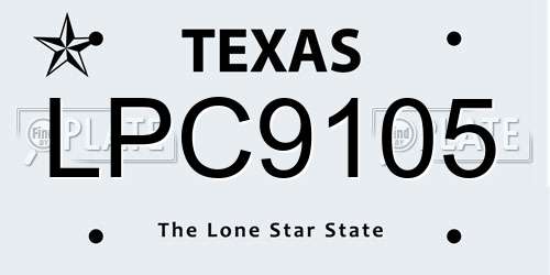 LPC9105 Texas License Plate