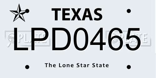 LPD0465 Texas License Plate