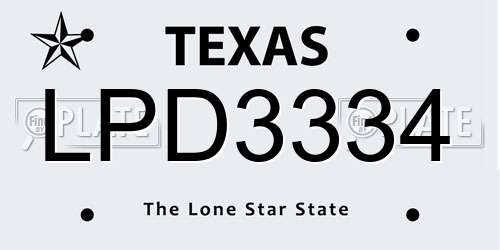 LPD3334 Texas License Plate