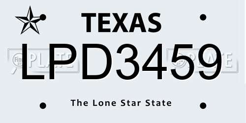 LPD3459 Texas License Plate
