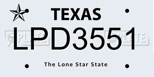 LPD3551 Texas License Plate